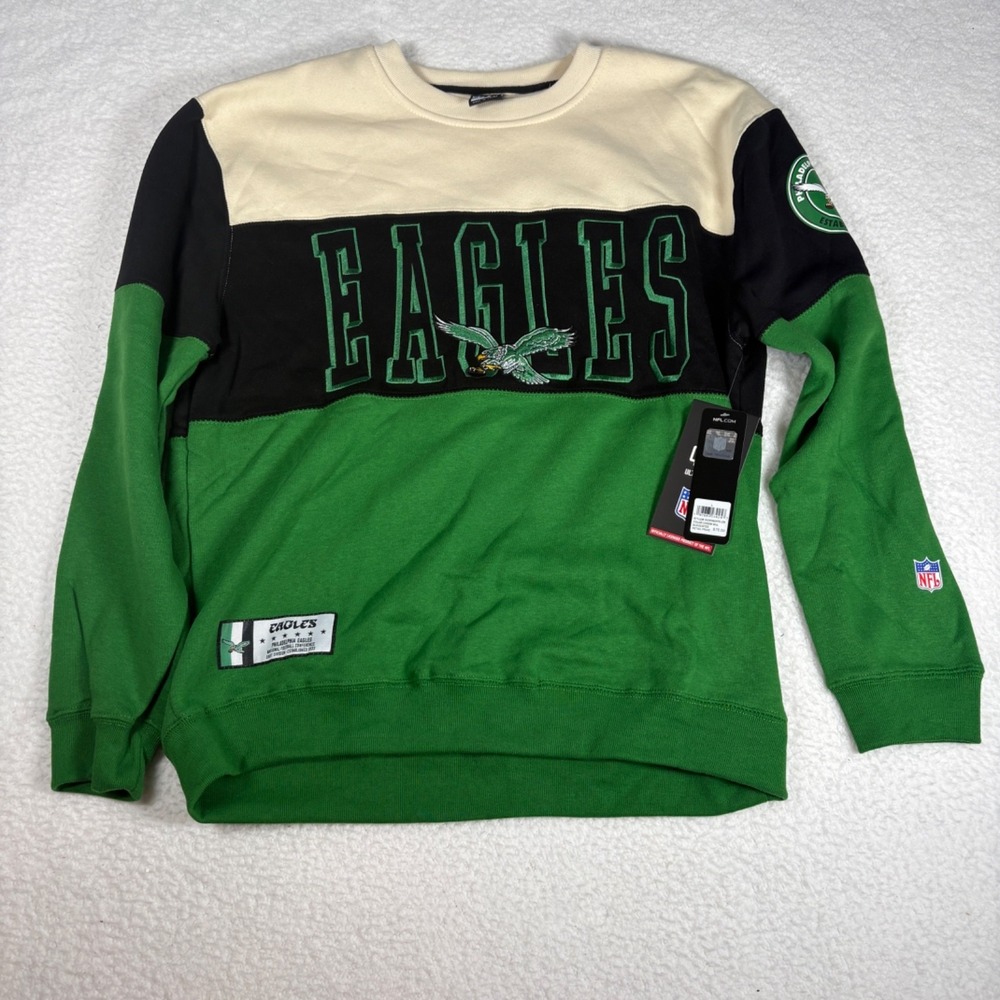 Ultra Game Philadelphia Eagles NFL Men's L Cream Black Green Sweatshirt